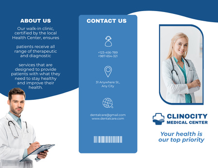 Offer of Medical Center Services on Blue Brochure 8.5x11in Design Template