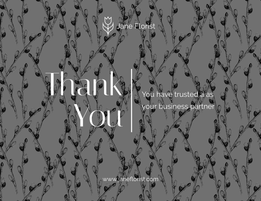 Thank You Message with Sketch of Willow Catkins Thank You Card 5.5x4in Horizontalデザインテンプレート