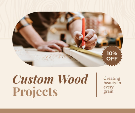 Criação de projetos de madeira personalizados com taxas de desconto Facebook Modelo de Design