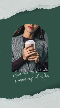 Coffee Shop Ad with Woman holding Cup Instagram Story Modelo de Design