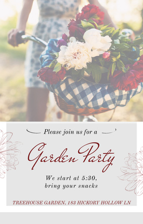 Girl riding bicycle with flowers at Garden Party Invitation 4.6x7.2in Modelo de Design