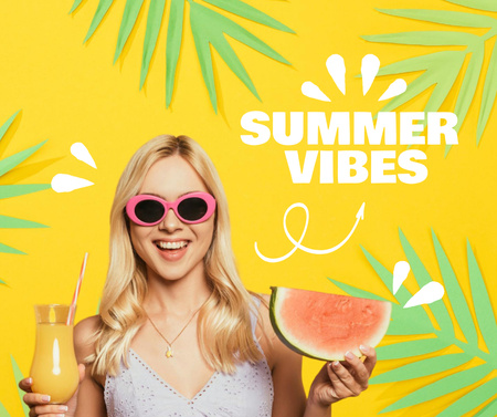 Summer Vibe with Woman with Cocktail Facebook Design Template