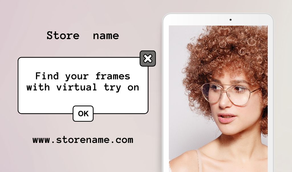 New Mobile App Announcement with Young Woman with Glasses Business card Design Template