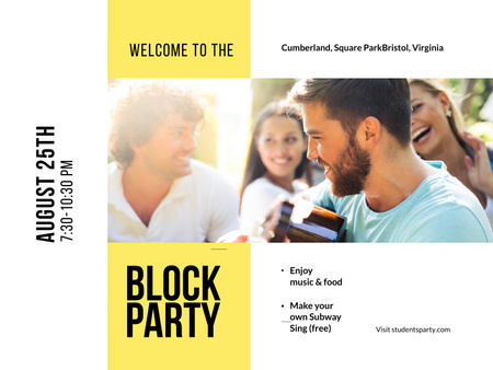 Block Party Announcement with Young Men and Women Poster 18x24in Horizontalデザインテンプレート