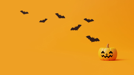 Black Bats Flying And Jack-o'-lantern In Orange Zoom Background Design Template