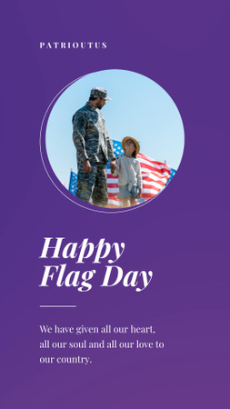 Celebração do Dia da Bandeira dos EUA com Soldado e Criança em Roxo Instagram Video Story Modelo de Design