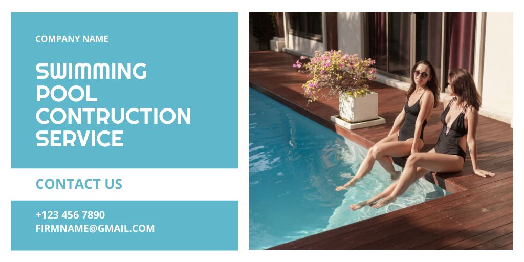Pool Construction Services for Leisure and Recreation Twitter Design Template