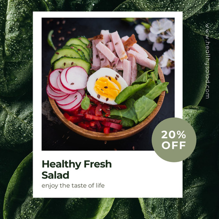 Designvorlage Gesunder frischer Salat mit Rabattangebot für Instagram