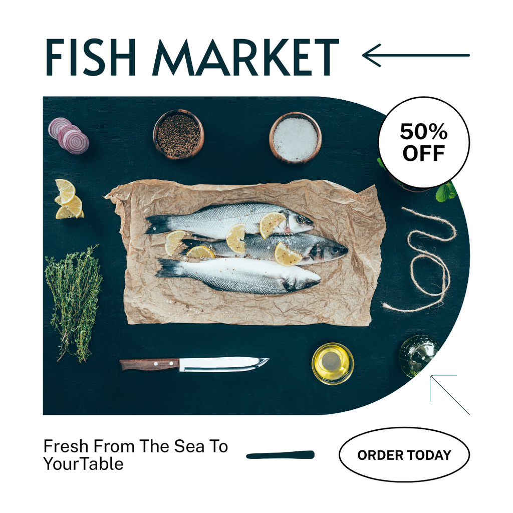 Offer of Discount for Order on Fish Market Instagram Tasarım Şablonu