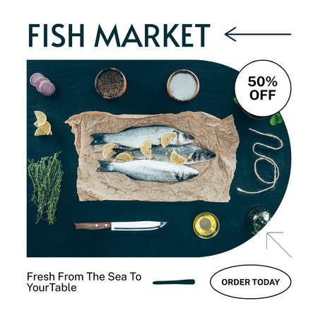 魚市場での注文割引の提供 Instagramデザインテンプレート