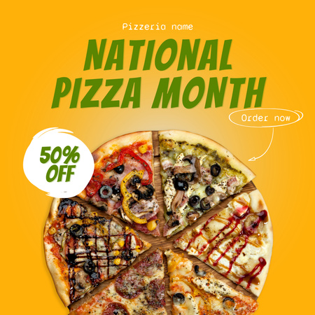 Kansallisen pizzakuukauden ilmoitus Instagram Design Template
