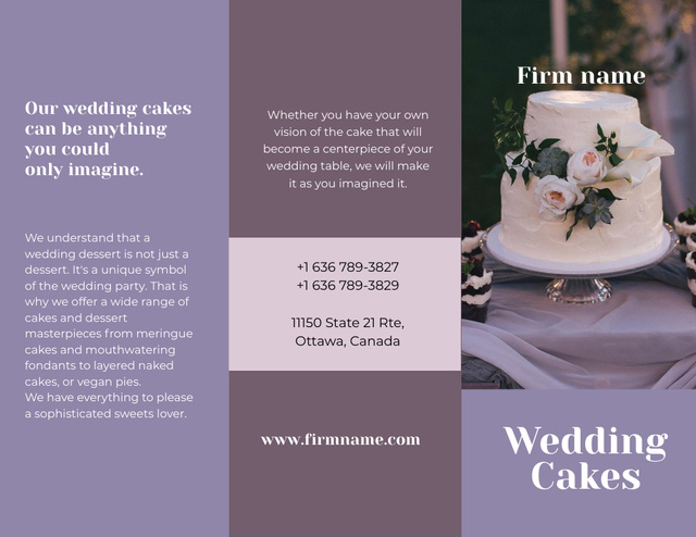 Template di design Wedding Cakes Offer on Purple Brochure 8.5x11in