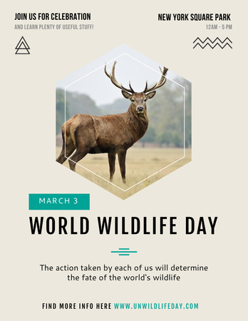 World Wildlife Day announcement with Wild Deer Poster 8.5x11in Design Template
