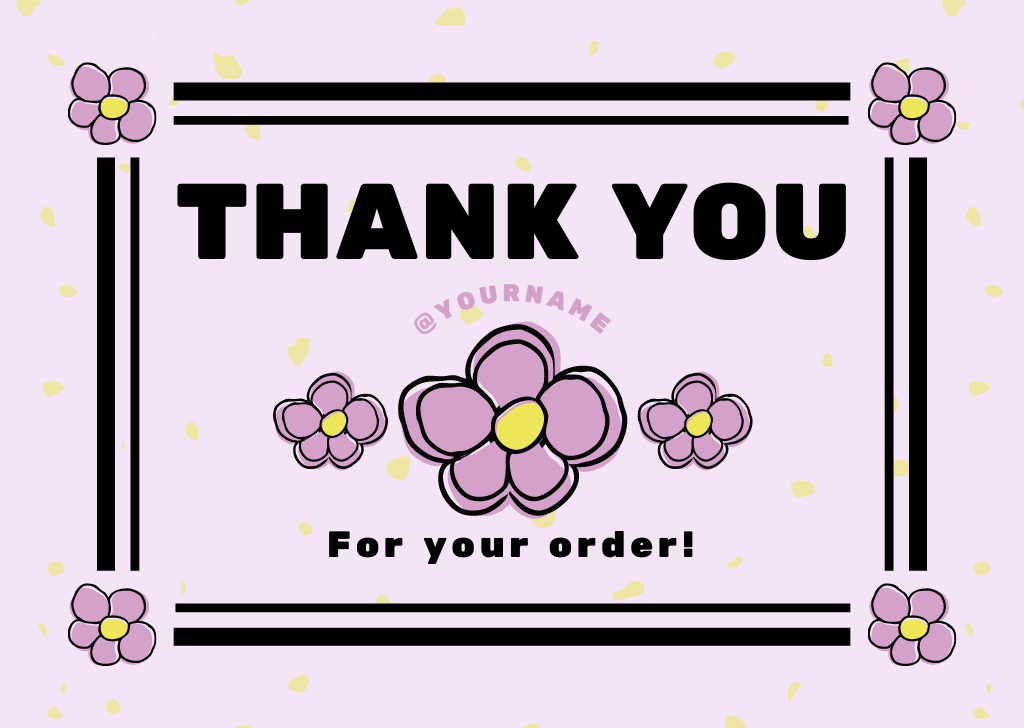 Thank You Message with Purple Flowers Card Design Template