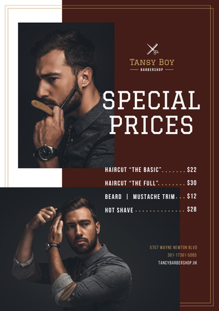 Barbershop's Offer with Stylish Bearded Man Poster Design Template