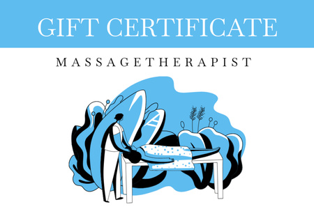 Relaxing Massage Therapy Illustration on Blue Gift Certificate Design Template