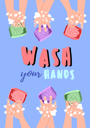 Hands Washing Motivation for Kids Poster Design Template