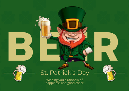 Ontwerpsjabloon van Card van Gelukkige St. Patrick's Day-vakantiewensen met Leprechaun