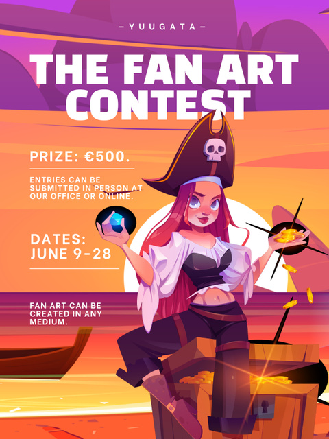 Fan Art Contest Announcement with Characters Poster US Tasarım Şablonu