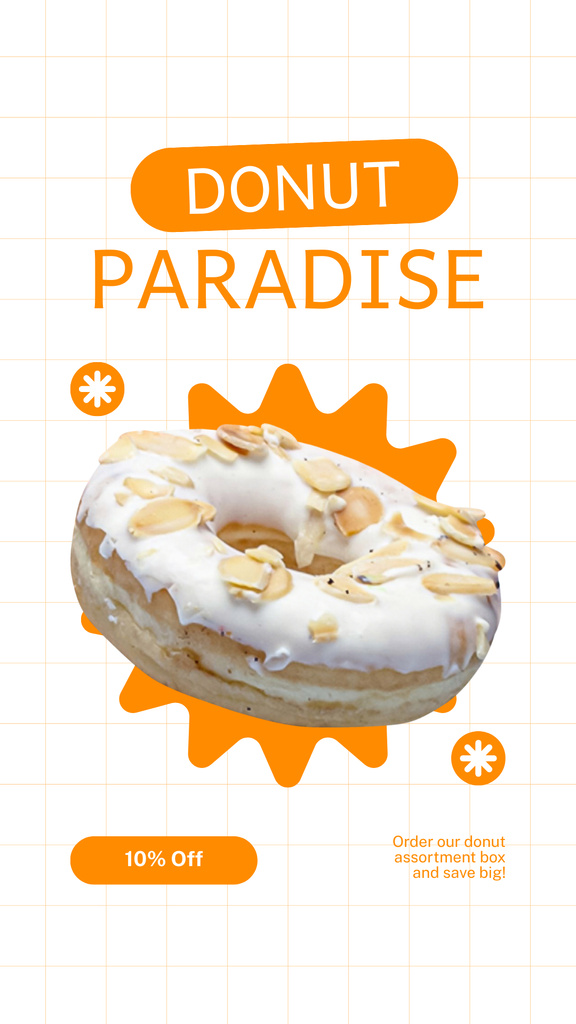 Doughnut Shop Ad with Creamy Glazed Donut Instagram Story tervezősablon