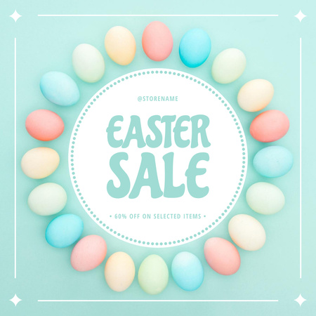 Easter Sale Announcement with Pastel Easter Eggs Instagram Design Template
