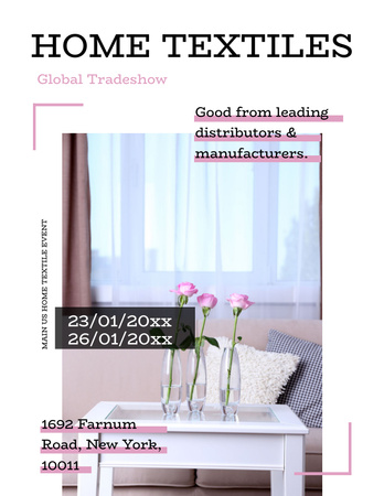 Ontwerpsjabloon van Flyer 8.5x11in van Home Textiles Event Announcement with Roses in Vases