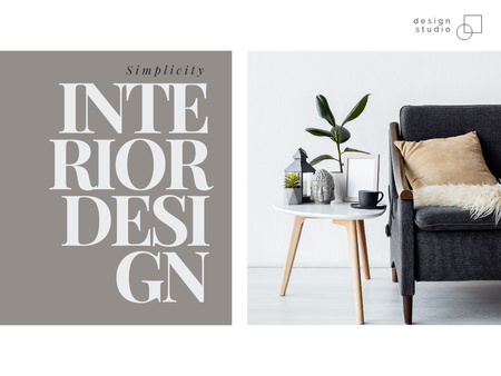 Template di design Interior design semplice e moderno su grigio e bianco Presentation