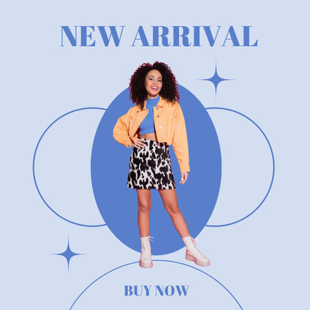New Outfit Arrival Announcement with Fashionable Young Woman Instagram tervezősablon