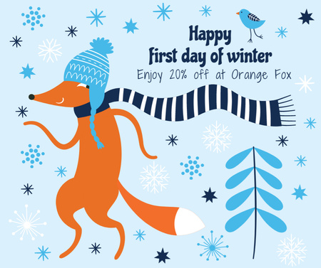 First Day of Winter Greeting with cute Fox Facebook Design Template