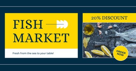 Fish Market with Offer of Discount Facebook AD Design Template
