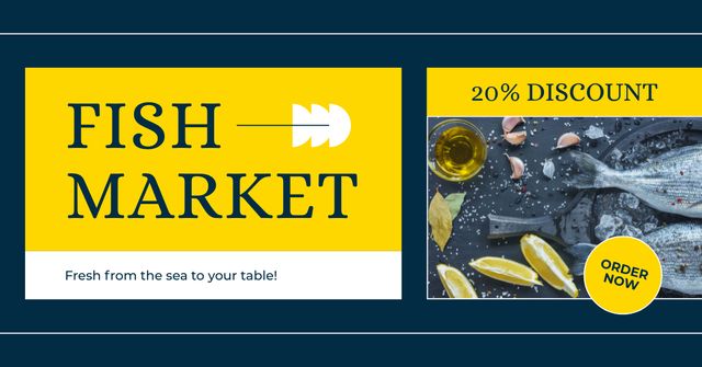 Fish Market with Offer of Discount Facebook AD tervezősablon