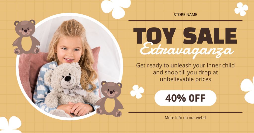 Announcement of Discount with Bears and Girl Facebook AD Modelo de Design