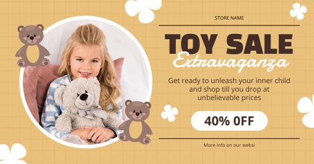 Announcement of Discount with Bears and Girl Facebook AD Design Template