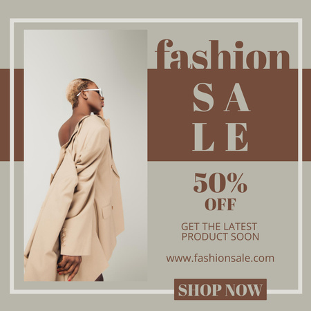 Fashion Sale Ad with Lady in Beige Coat Instagram Modelo de Design