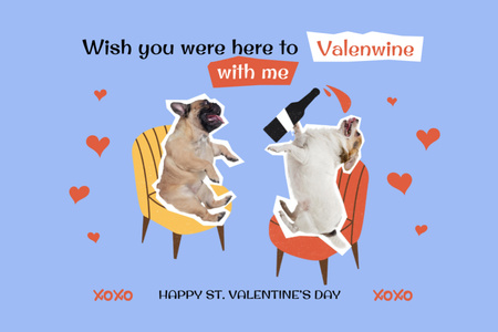 Funny Valentine's Day Holiday Greeting with Cute Funny Dogs Postcard 4x6in Design Template
