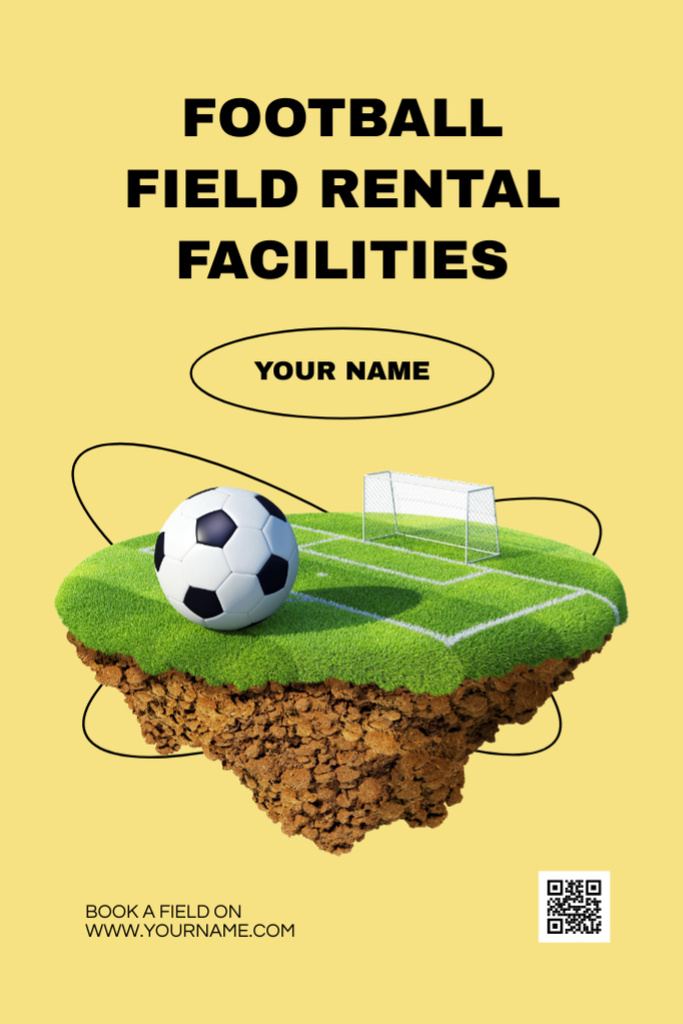 Szablon projektu Football Field Rental Facilities with Ball and Gateon Yellow Flyer 4x6in