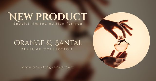 Ontwerpsjabloon van Facebook AD van New Product Announcement with Fragrance in Hands