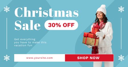 Lady on Christmas Sale Blue Facebook AD Design Template