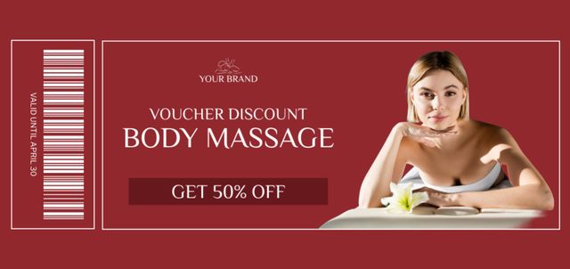 Body Massage Offer with Voucher at Half Price Coupon Din Large Design Template