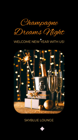 Celebração de Ano Novo à Noite de Champanhe com Sparkler Instagram Video Story Modelo de Design