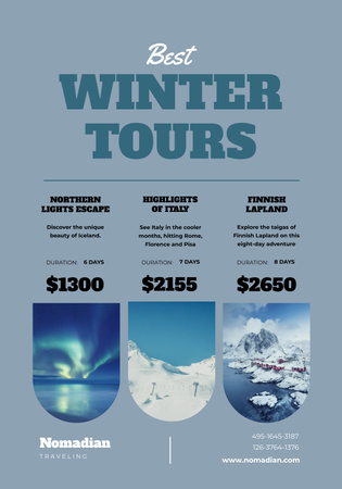 Winter Tour Offer with Snowy Mountains Poster 28x40in Modelo de Design