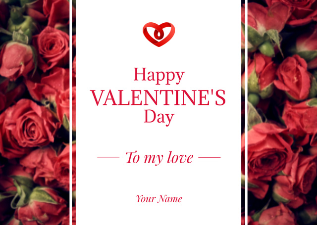 Valentine's Day Greeting with Red Roses Postcard Design Template