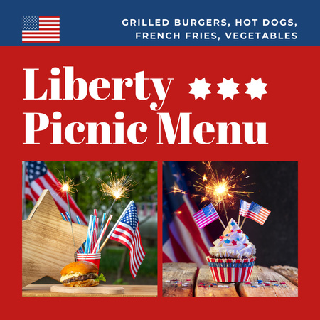 Collage with Invitation to Independence Day Holiday Picnic Animated Post Design Template