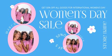 International Women's Day Sale Announcement with Diverse Women Twitter Design Template