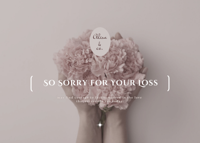 Designvorlage Sympathy Phrase with Pink Flowers Bouquet für Postcard 5x7in