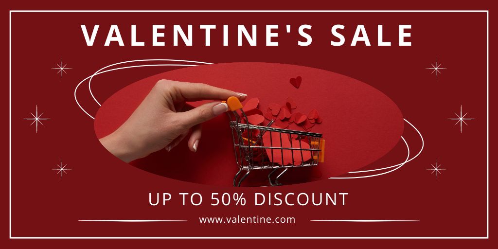 Valentine's Day Sale Announcement with Small Trolley Twitter tervezősablon