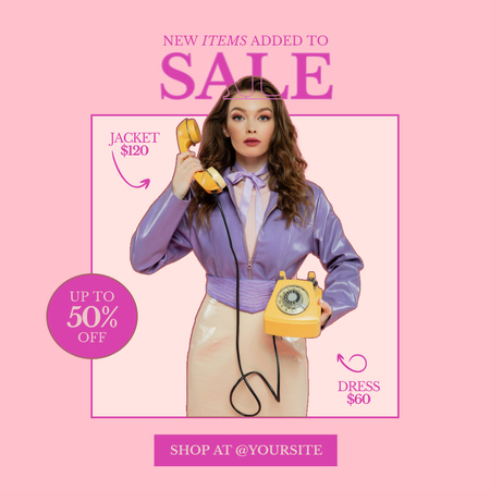 Sale of Retro Collection on Pink Instagram Design Template