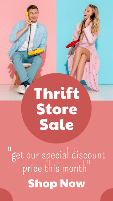 Thrift store sale pastel pink Instagram Story tervezősablon