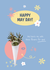 May Day Celebration Announcement with Green Bouquet