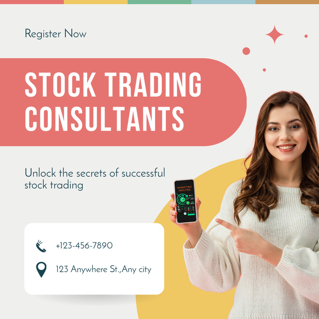Designvorlage Young Woman Consulting on Stock Trading Secrets für Instagram